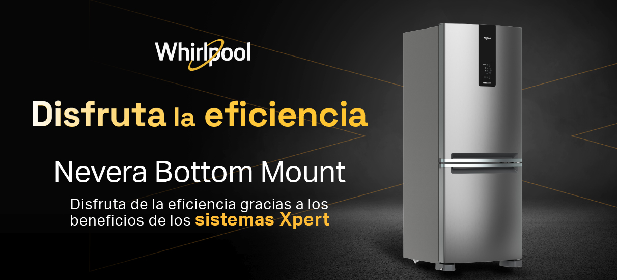 Nevecón 4 puertas Whirlpool 7501545587931 con 5 tecnologías, xpert inverter y con 592 litros de capacidad.